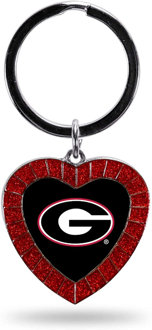 NCAA Georgia Bulldogs NCAA Rhinestone Heart Colored Keychain, Red, 3-inches in length