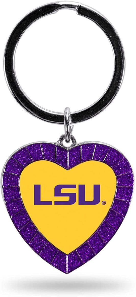 NCAA LSU Tigers NCAA Rhinestone Heart Colored Keychain, Purple, 3-inches in length