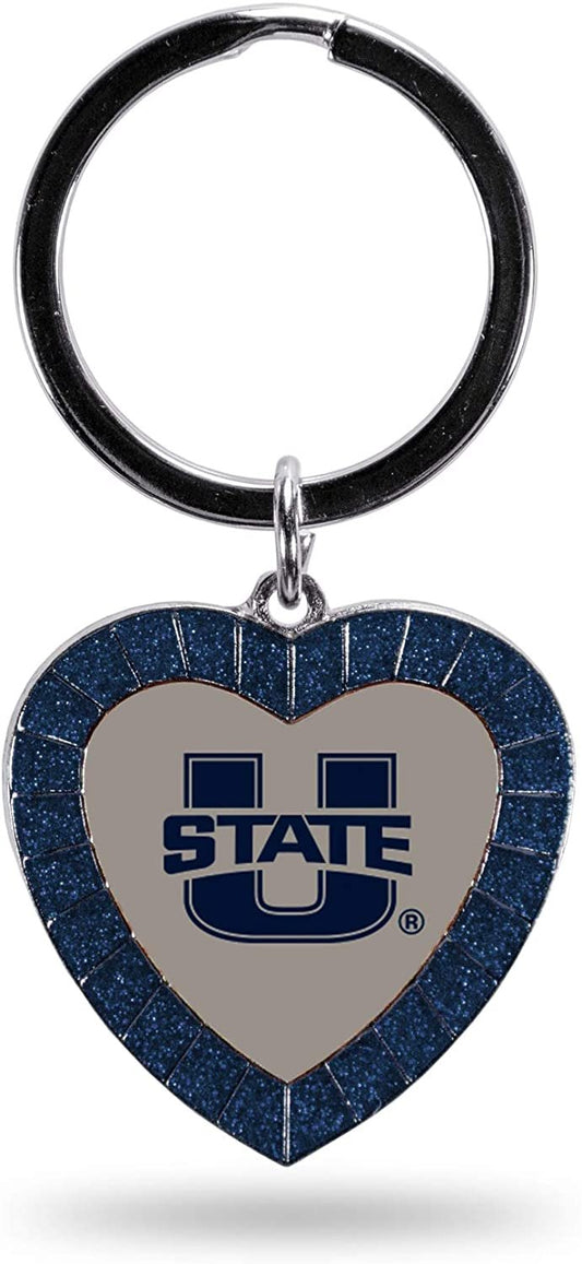 NCAA Utah State Aggies NCAA Rhinestone Heart Colored Keychain, Navy, 3-inches in length