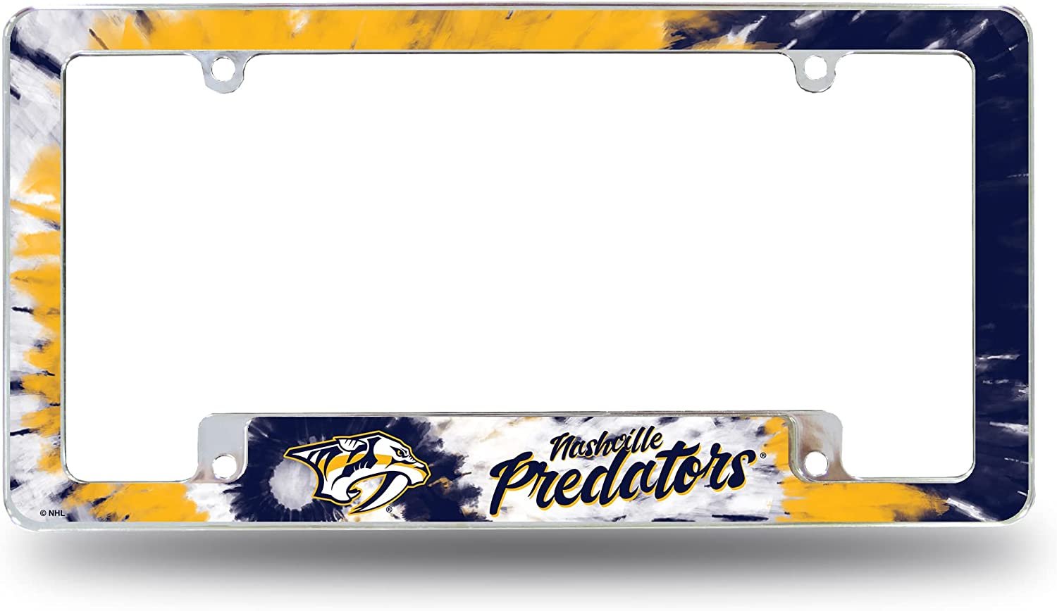 Nashville Predators Metal License Plate Frame Chrome Tag Cover Tie Dye Design 6x12 Inch