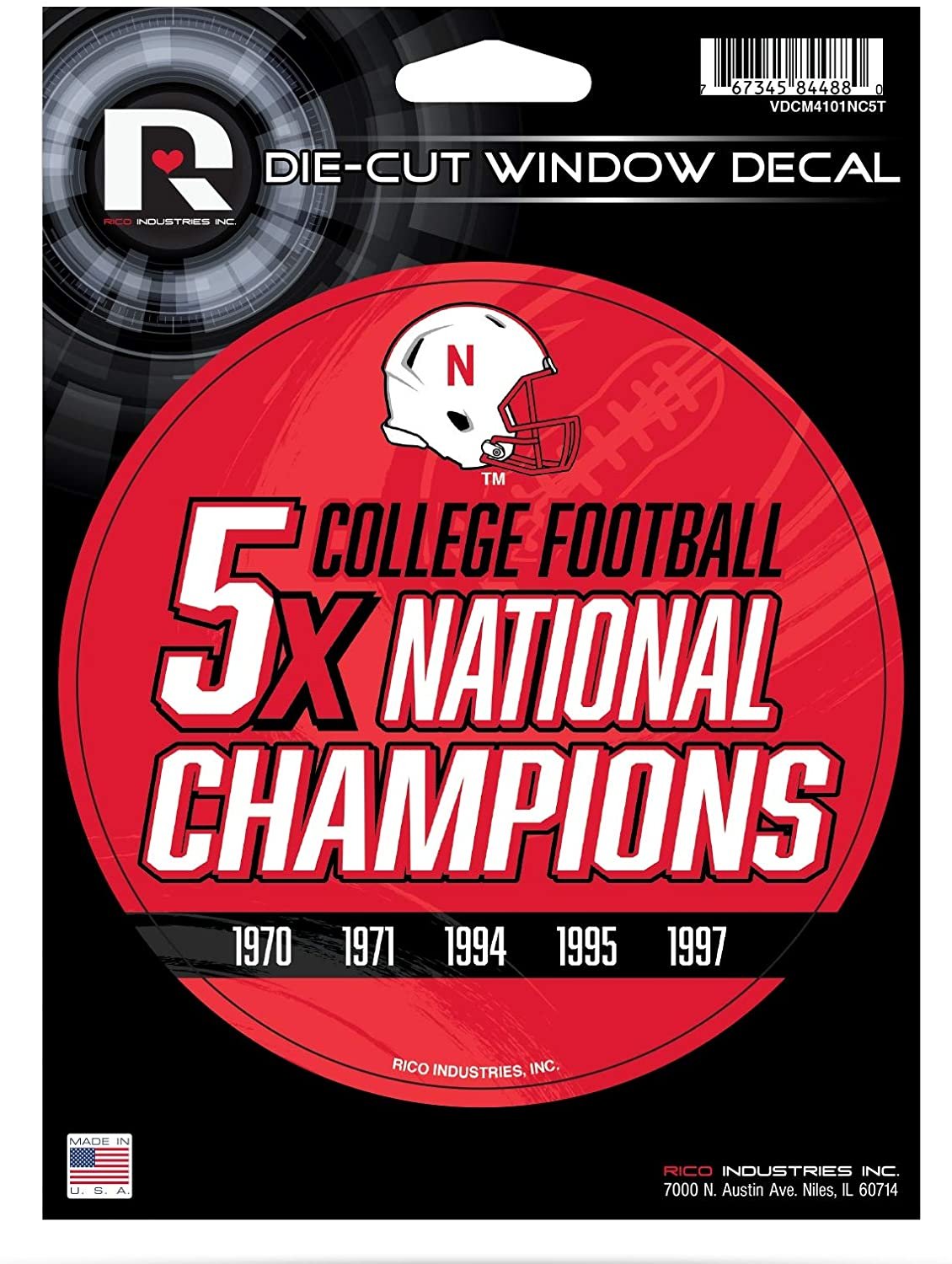 Nebraska Cornhuskers 5" Decal Sticker 5X Time Champions Flat Vinyl Auto Emblem College Football University of Nebraska