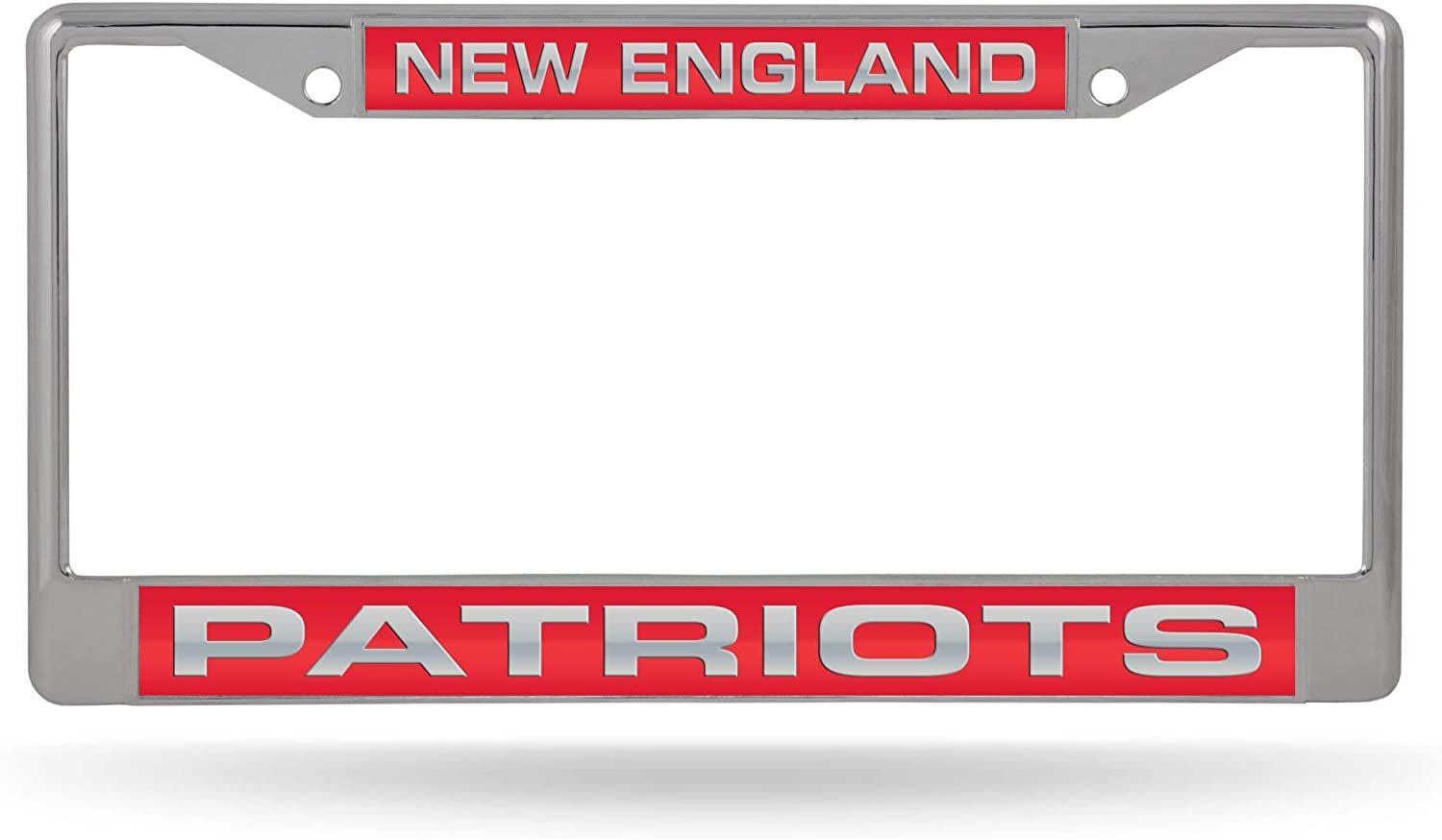 New England Patriots Metal License Plate Frame Chrome Tag Cover, Laser Acrylic Mirrored Inserts, 12x6 Inch