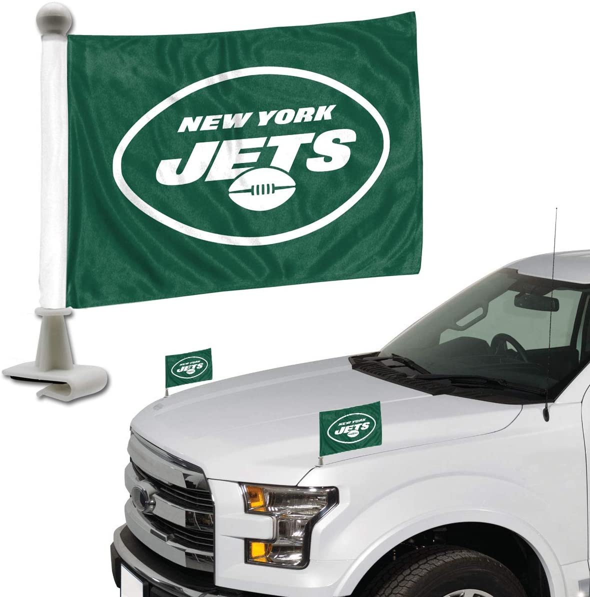 New York Jets Car Flag Set Ambassador Style 4x6 Inch Set of 2 Team Color
