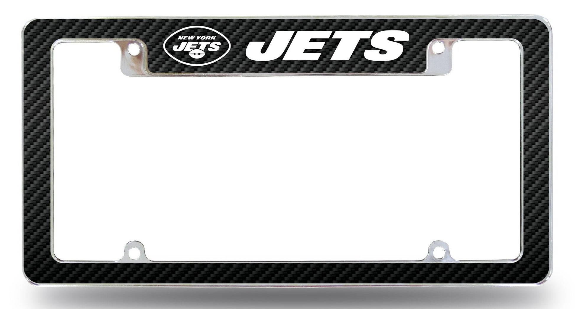 New York Jets Metal License Plate Frame Chrome Tag Cover, Carbon Fiber Design, 6x12 Inch