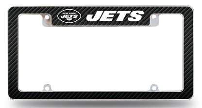 New York Jets Metal License Plate Frame Chrome Tag Cover, Carbon Fiber Design, 6x12 Inch