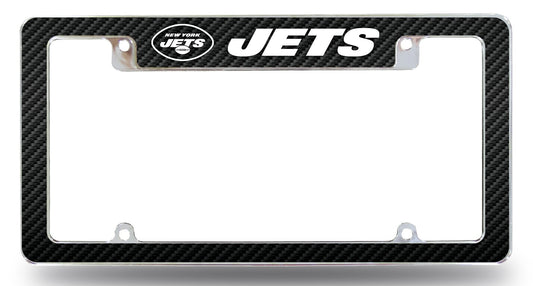 New York Jets Metal License Plate Frame Chrome Tag Cover, Carbon Fiber Design, 6x12 Inch