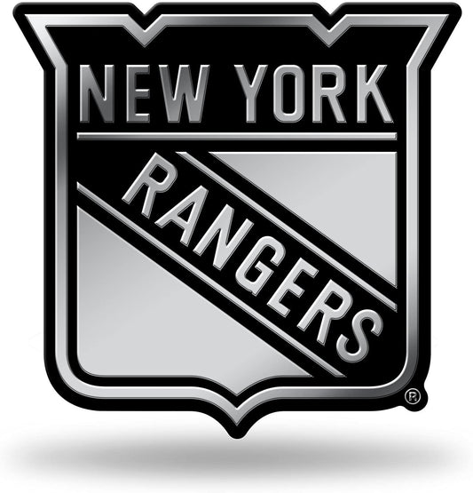 New York Rangers Auto Emblem, Silver Chrome Color, Raised Molded Plastic, 3.5 Inch, Adhesive Tape Backing