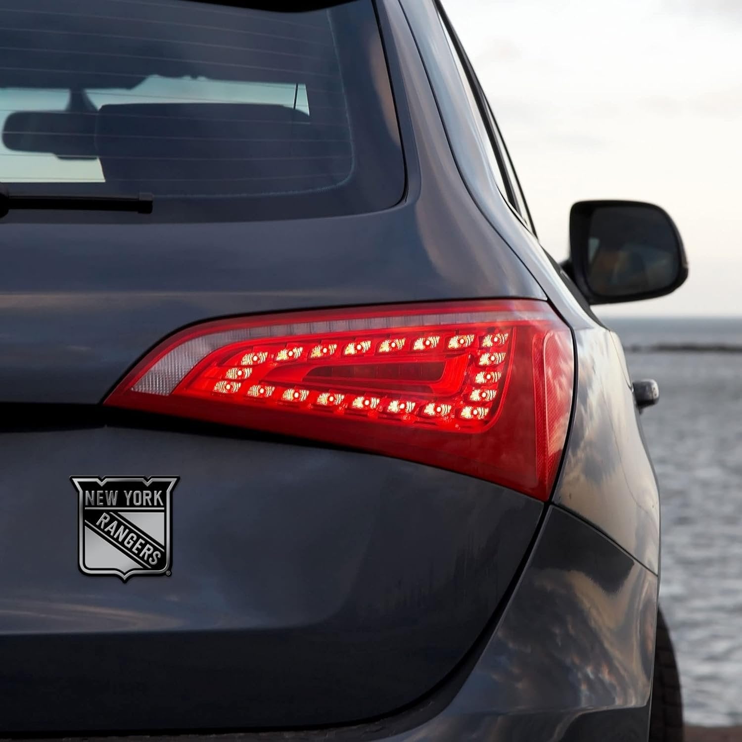 New York Rangers Auto Emblem, Silver Chrome Color, Raised Molded Plastic, 3.5 Inch, Adhesive Tape Backing