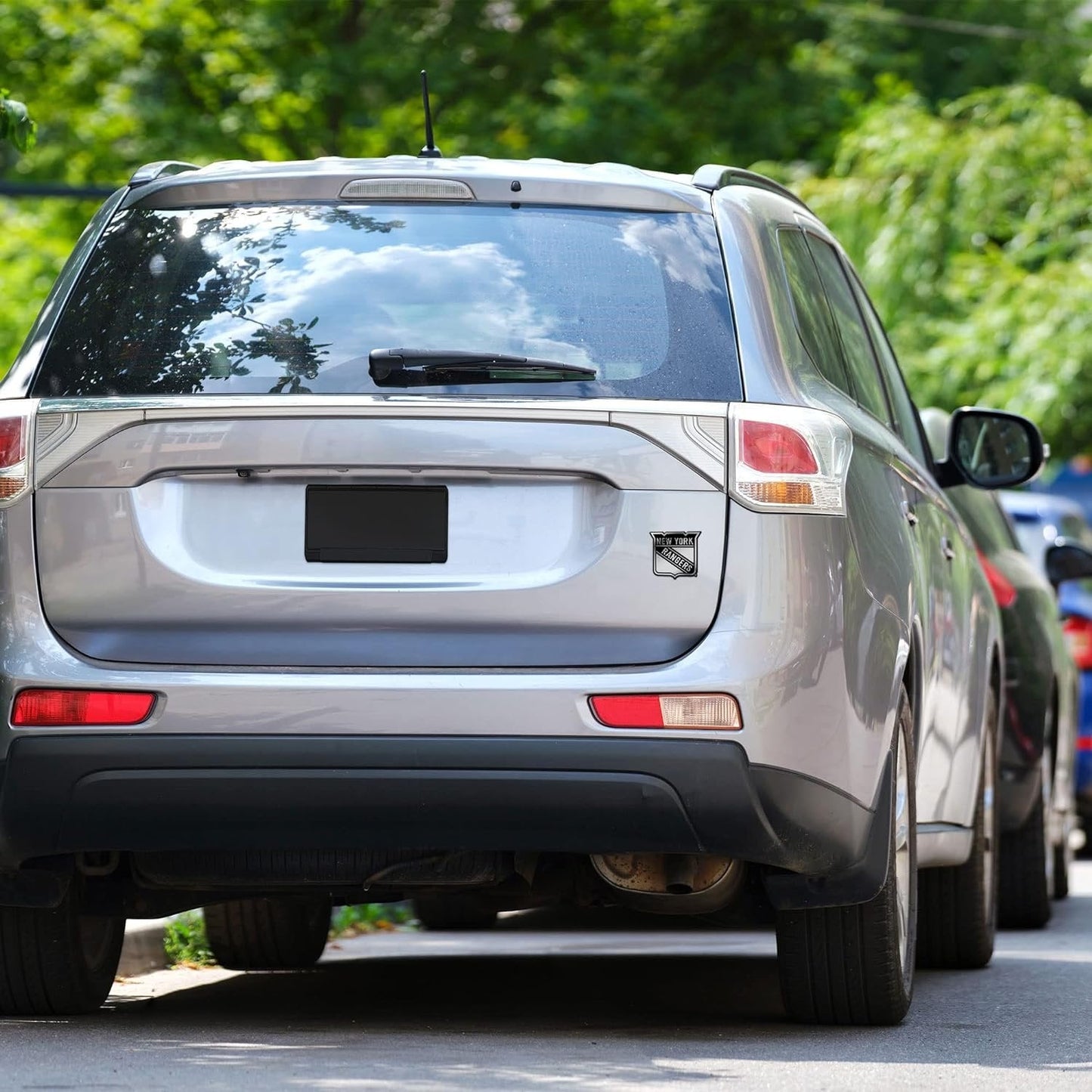 New York Rangers Auto Emblem, Silver Chrome Color, Raised Molded Plastic, 3.5 Inch, Adhesive Tape Backing