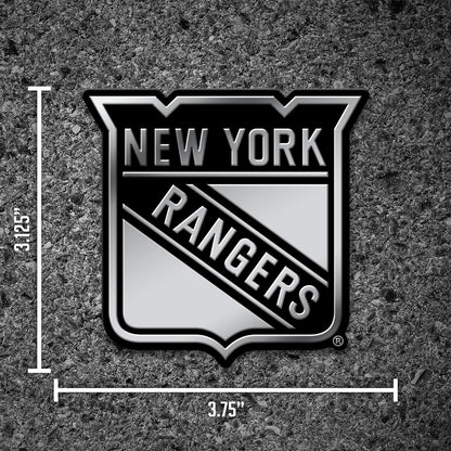 New York Rangers Auto Emblem, Silver Chrome Color, Raised Molded Plastic, 3.5 Inch, Adhesive Tape Backing