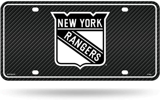 New York Rangers Metal Auto Tag License Plate, Carbon Fiber Design, 6x12 Inch