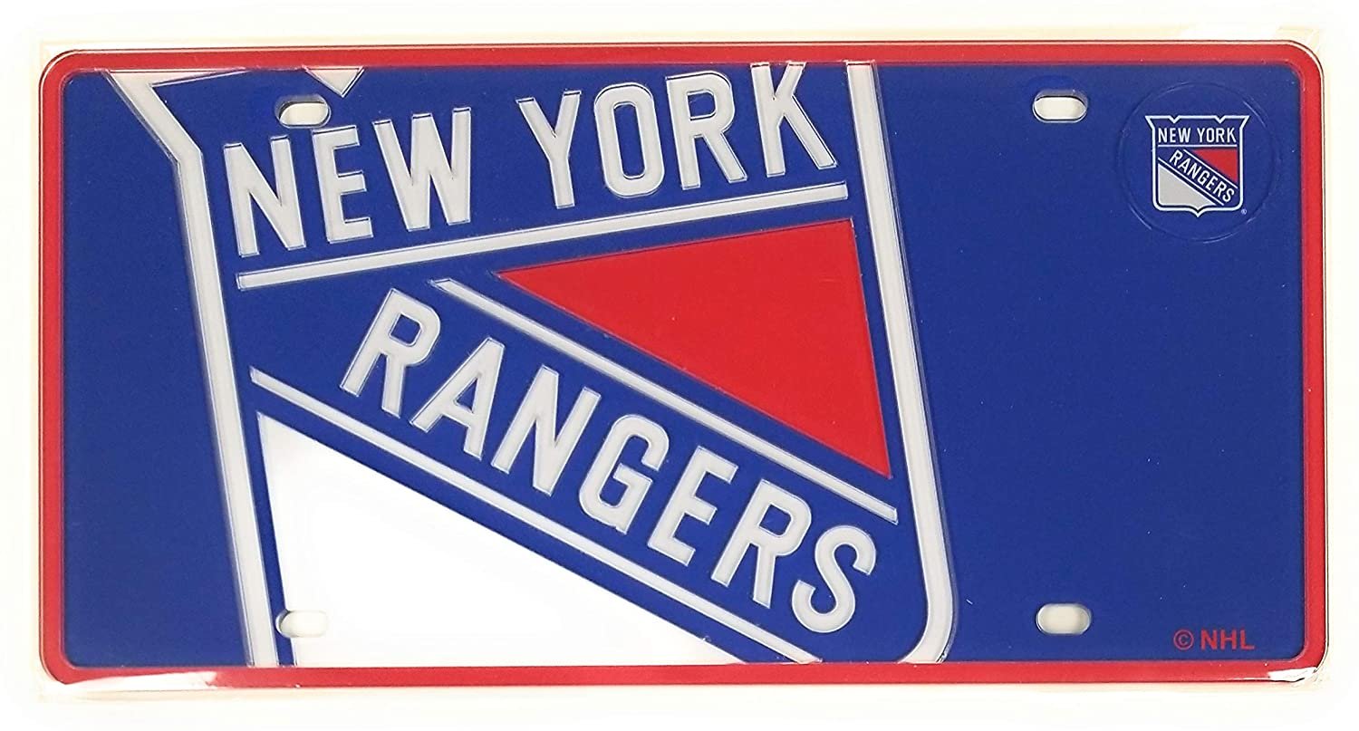 New York Rangers Premium Laser Cut Tag License Plate, Mega Logo, Mirrored Acrylic Inlaid, 12x6 Inch