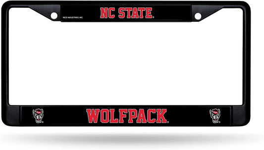 North Carolina State University Wolfpack Black Metal License Plate Frame Chrome Tag Cover 6x12 Inch