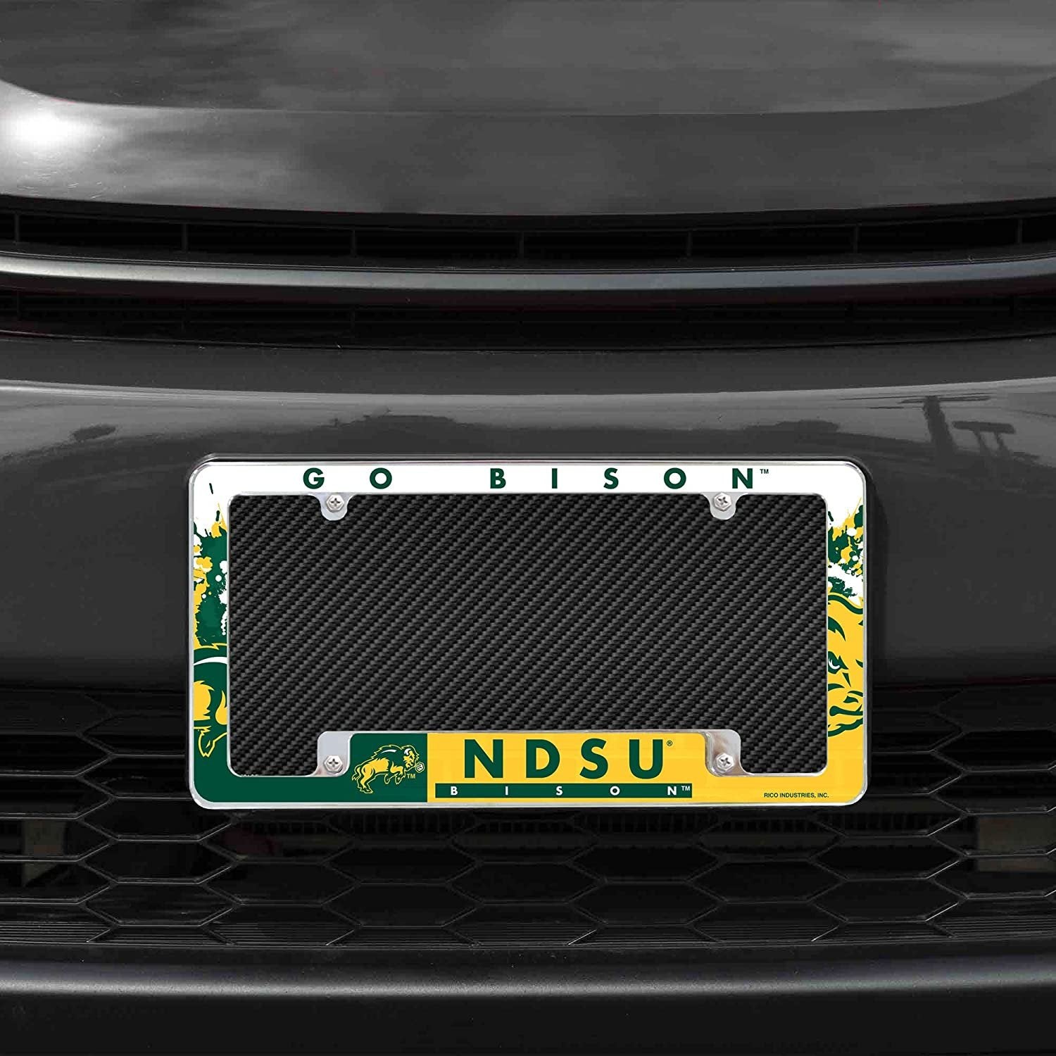 North Dakota State University Bisons Metal License Plate Frame Tag Cover All Over Design 12x6 Inch