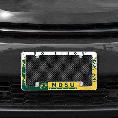 North Dakota State University Bisons Metal License Plate Frame Tag Cover All Over Design 12x6 Inch