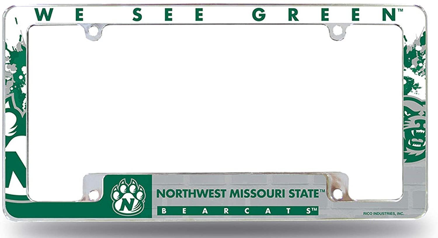 Northwestern Missouri State Bearcats License Plate Frame EZ View All Over Design Heavy Gauge Metal Chrome Tag Cover University