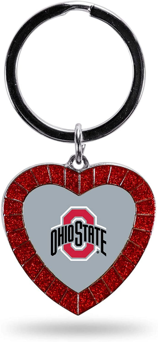 Ohio State University Buckeyes Keychain Rhinestone Heart Colored, Red, 3-inches in length