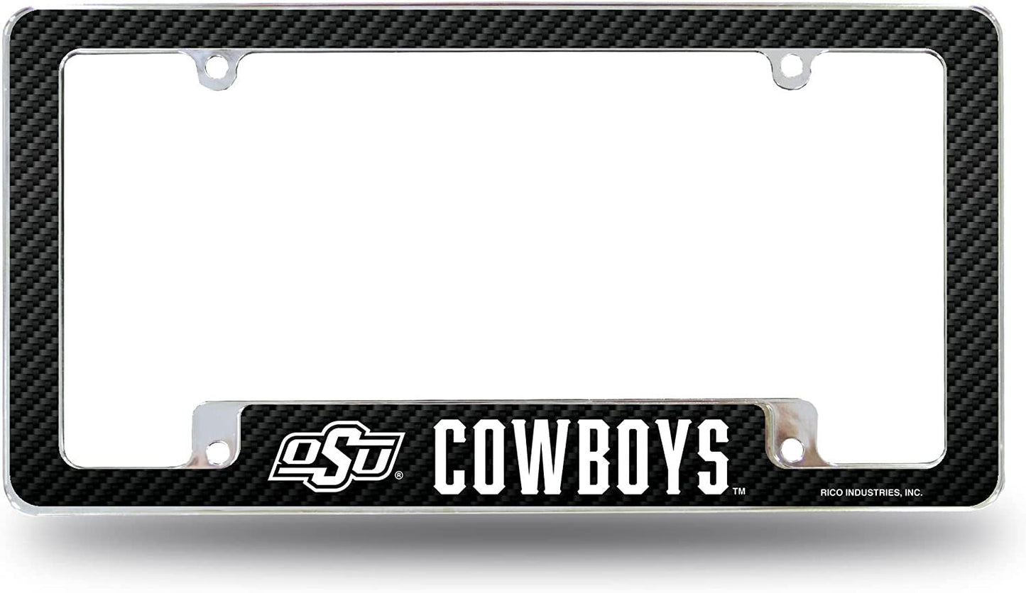 Oklahoma State University Cowboys Metal License Plate Frame Chrome Tag Cover 12x6 Inch Carbon Fiber Design