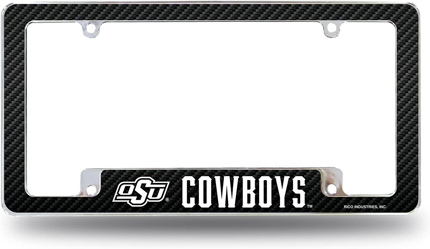 Oklahoma State University Cowboys Metal License Plate Frame Chrome Tag Cover 12x6 Inch Carbon Fiber Design