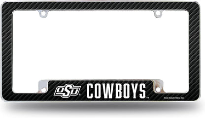 Oklahoma State University Cowboys Metal License Plate Frame Chrome Tag Cover 12x6 Inch Carbon Fiber Design