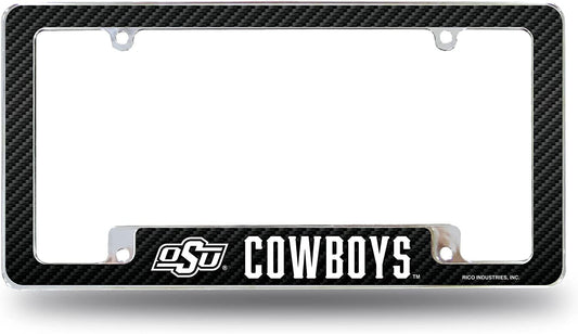Oklahoma State University Cowboys Metal License Plate Frame Chrome Tag Cover 12x6 Inch Carbon Fiber Design