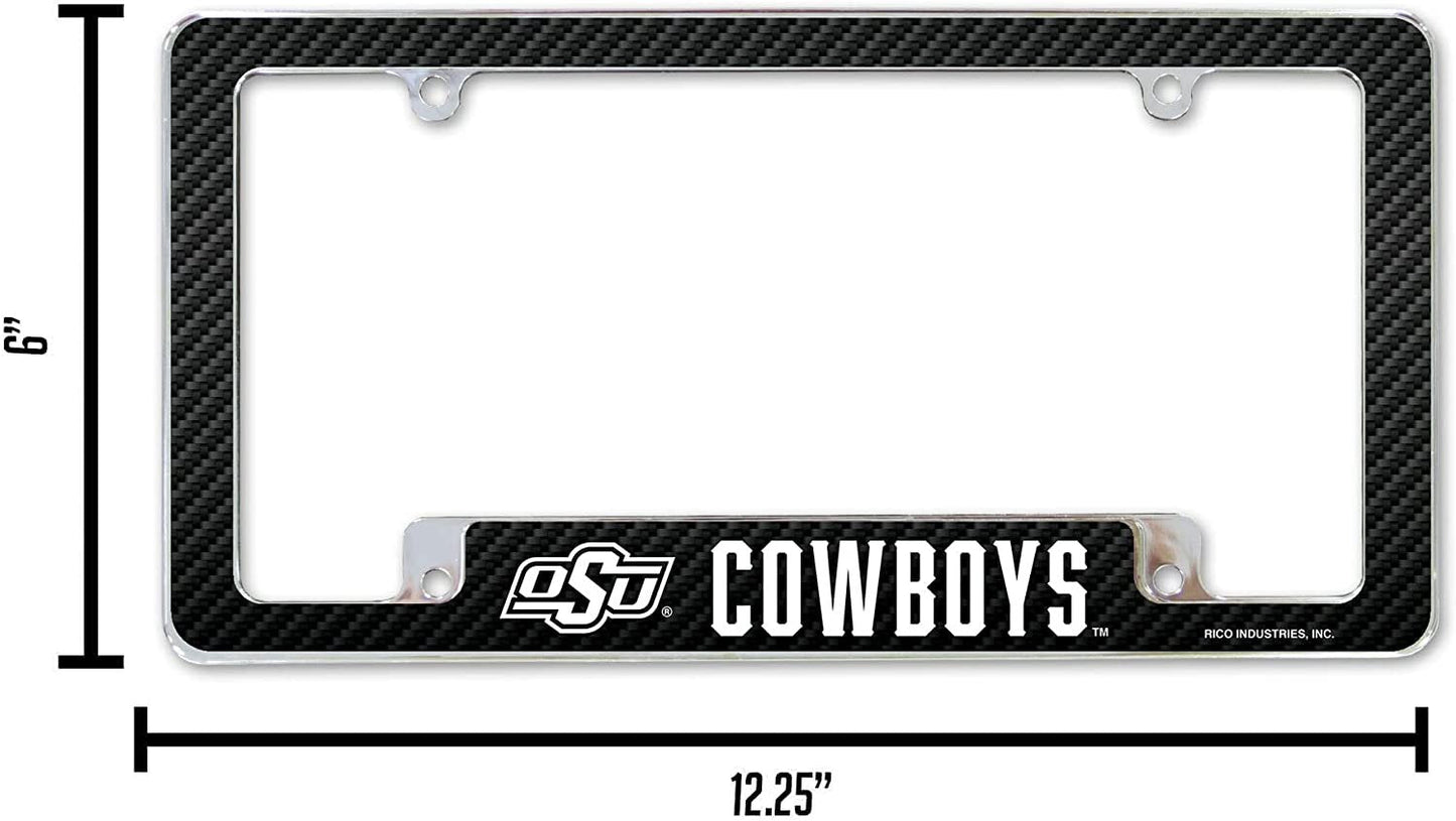 Oklahoma State University Cowboys Metal License Plate Frame Chrome Tag Cover 12x6 Inch Carbon Fiber Design