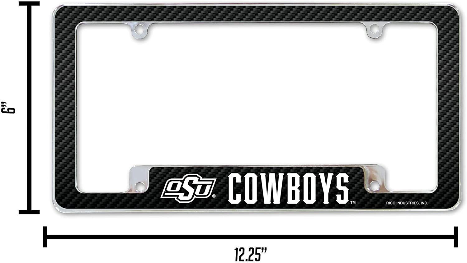 Oklahoma State University Cowboys Metal License Plate Frame Chrome Tag Cover 12x6 Inch Carbon Fiber Design