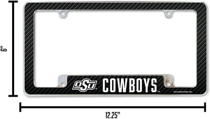 Oklahoma State University Cowboys Metal License Plate Frame Chrome Tag Cover 12x6 Inch Carbon Fiber Design