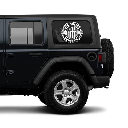 One Nation Cross Rear Window Jeep Graphics – Die-Cut Christian Decal Set (2-Piece, Model-Specific Fit)