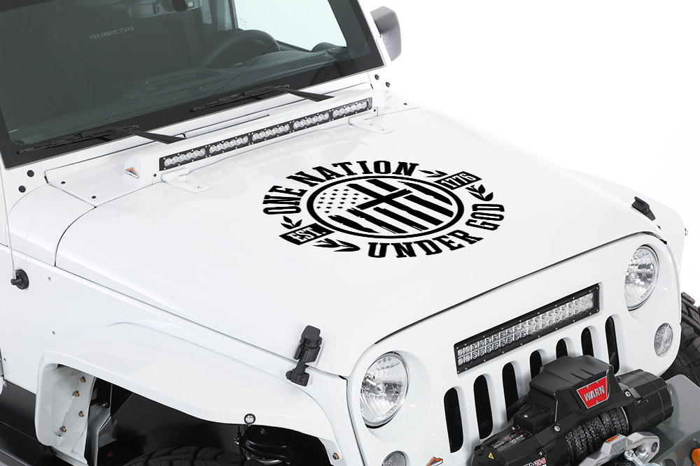 One Nation Hood Graphic – Patriotic Jeep Hood Decal (27.5" × 26")