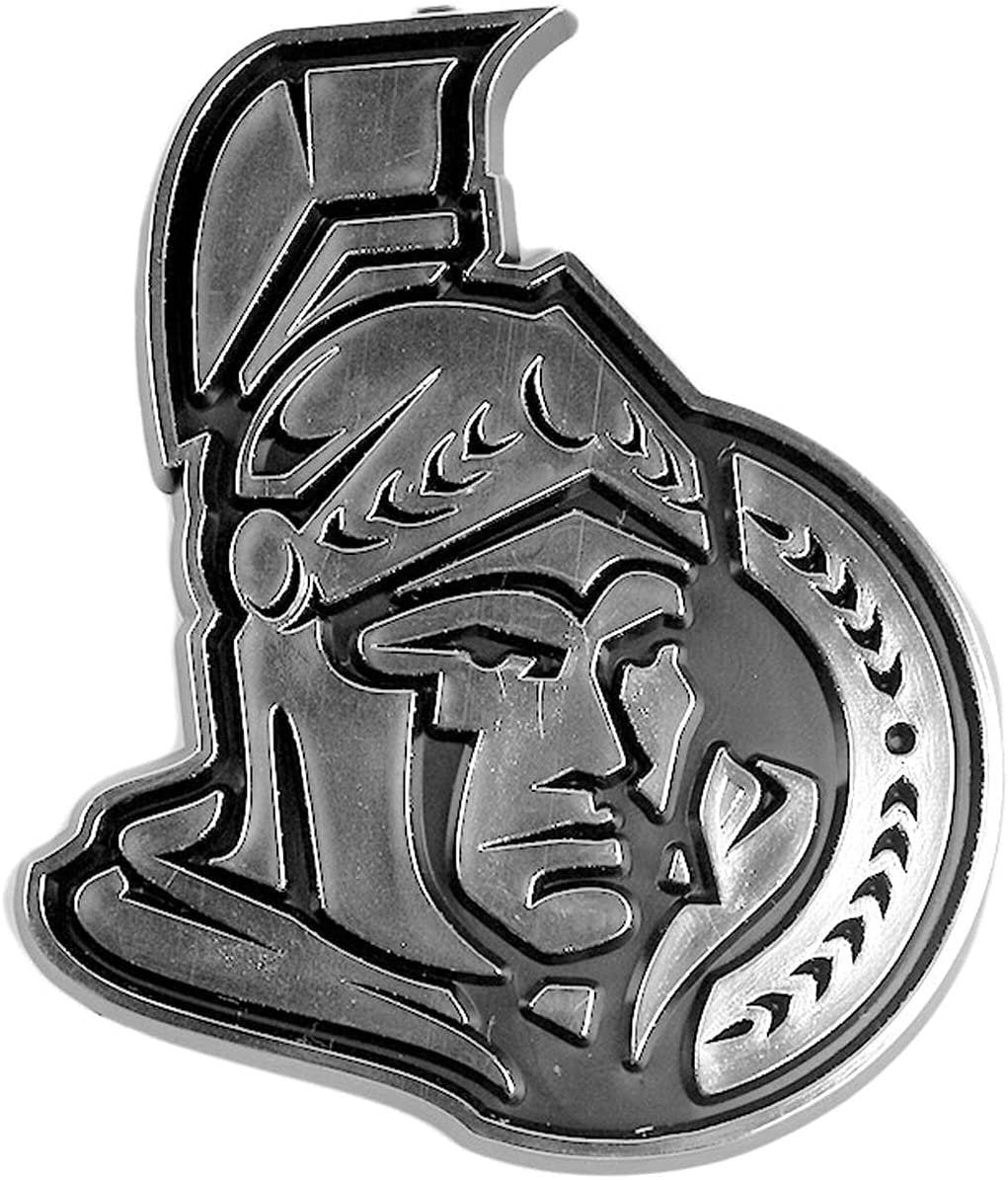 Ottawa Senators Auto Emblem, Plastic Molded, Silver Chrome Color, Raised 3D Effect, Adhesive Backing