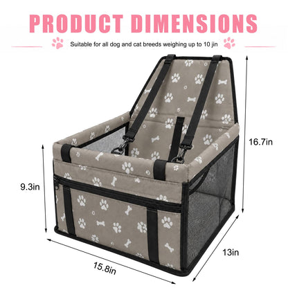 Dog car booster seat dimensions, 15.8 x 13 x 9.3 in with 16.7 in back