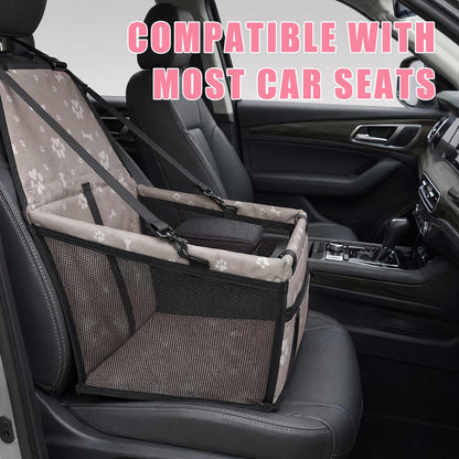 Paw print dog booster seat installed on a car seat
