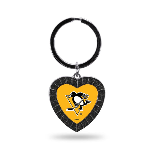 Pittsburgh Penguins Colored Rhinestone Heart Keychain - Black