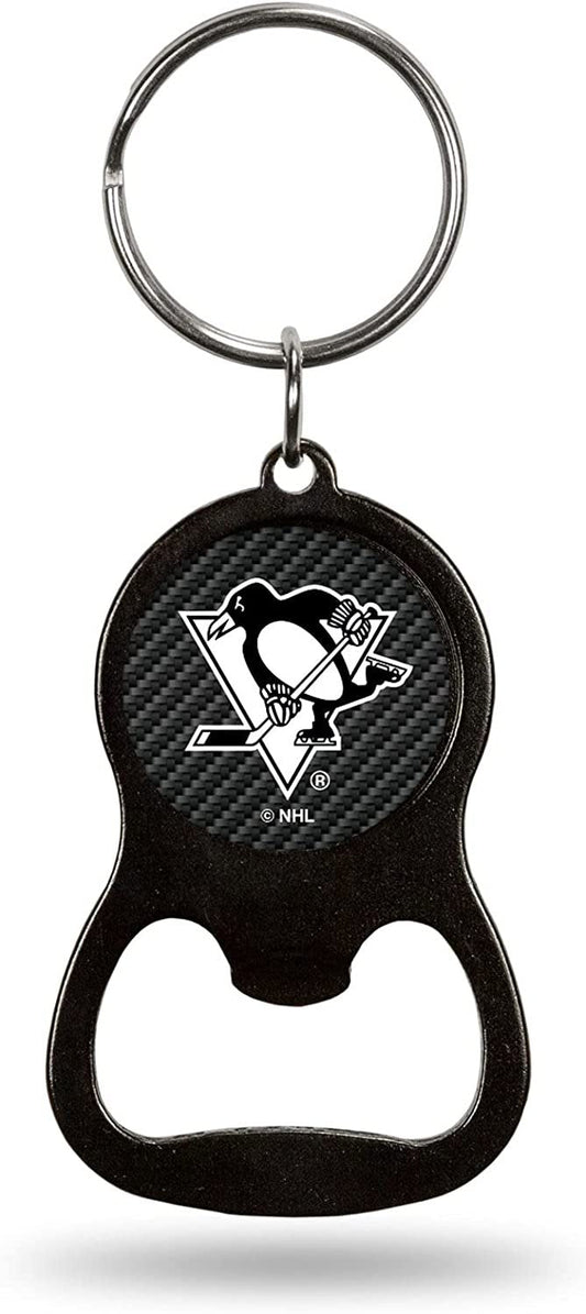 Pittsburgh Penguins Keychain Metal Bottle Opener Carbon Fiber Design Hockey