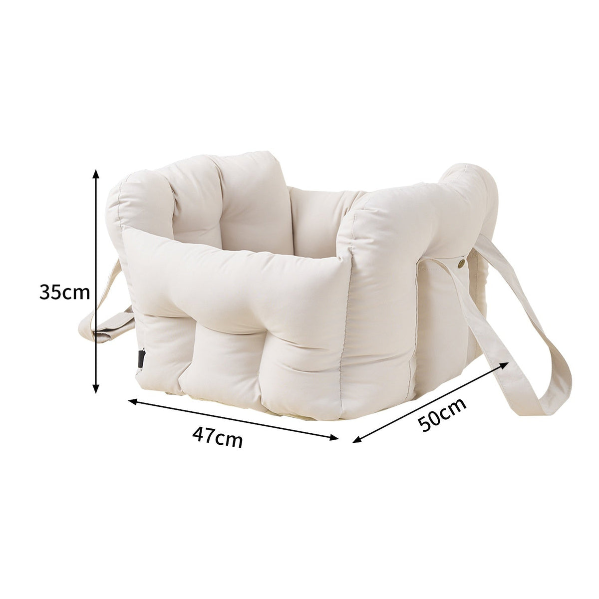 White quilted dog car seat bed with 47 x 50 x 35 cm dimensions