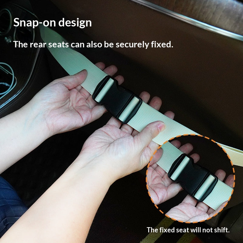 Buckle strap holding the dog seat bed to the rear seat