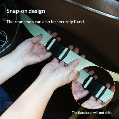 Buckle strap holding the dog seat bed to the rear seat