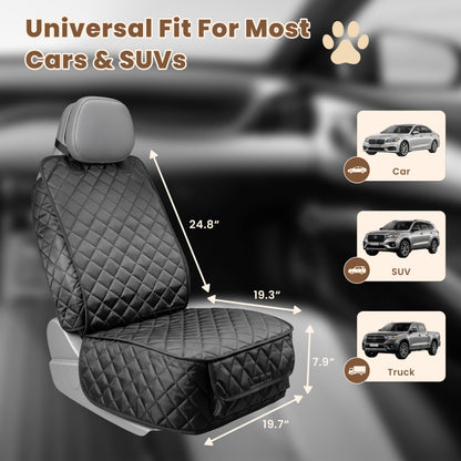 Front seat cover dimensions: 24.8 in back, 19.3 in width, 19.7 in depth, with vehicle types