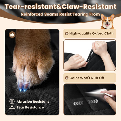 Close-ups of claw resistance and Oxford fabric on the front seat cover