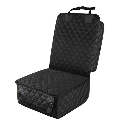 Single black quilted front seat cover, studio view