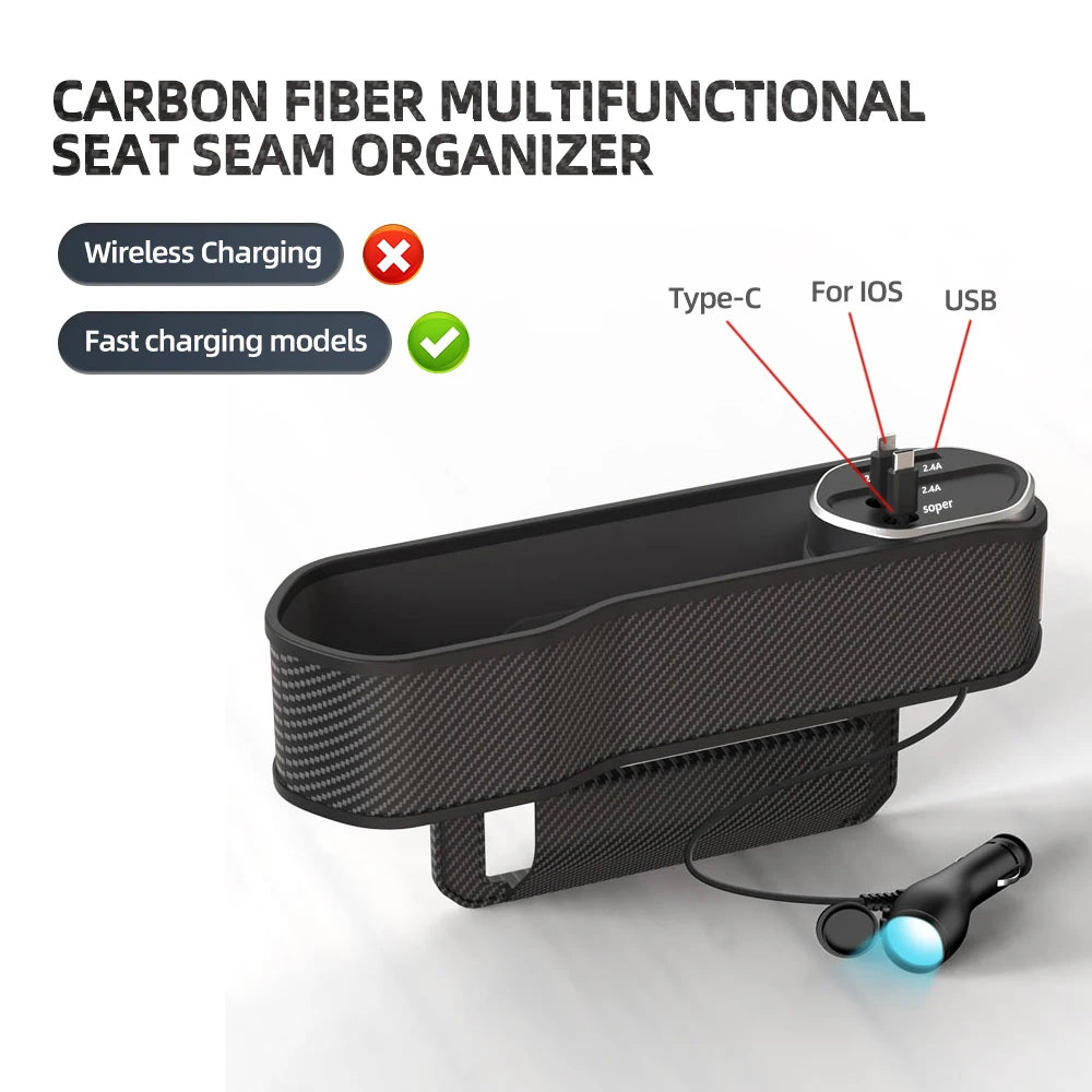 Car Seat Gap Storage and Organizer with Fast and Wireless Charging Options