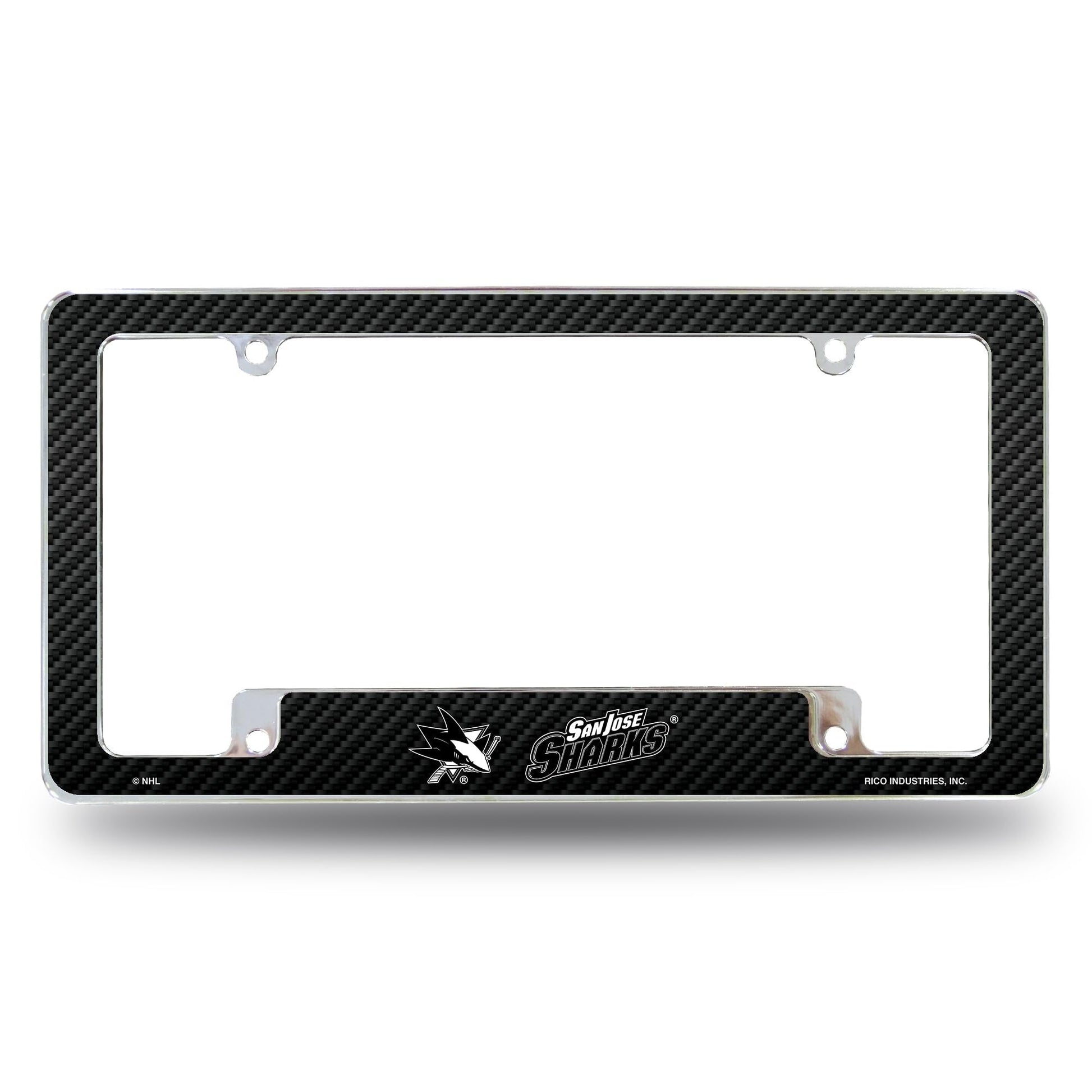 San Jose Sharks Metal License Plate Frame Chrome Tag Cover, Carbon Fiber Design, 6x12 Inch