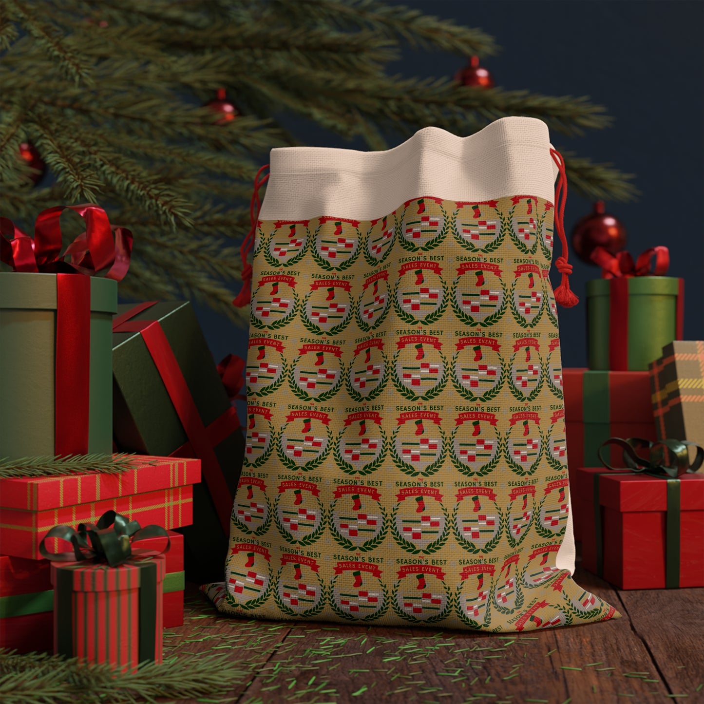 Season's Best Sales Event Gift Bag – Reusable Holiday Santa Sack & Custom Drawstring Bag