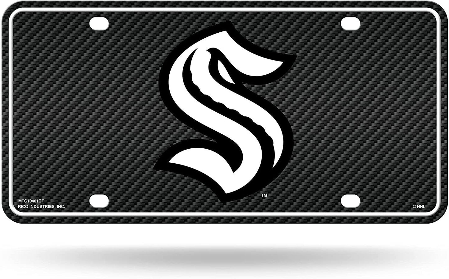 Seattle Kraken Metal Auto Tag License Plate, Carbon Fiber Design, 6x12 Inch