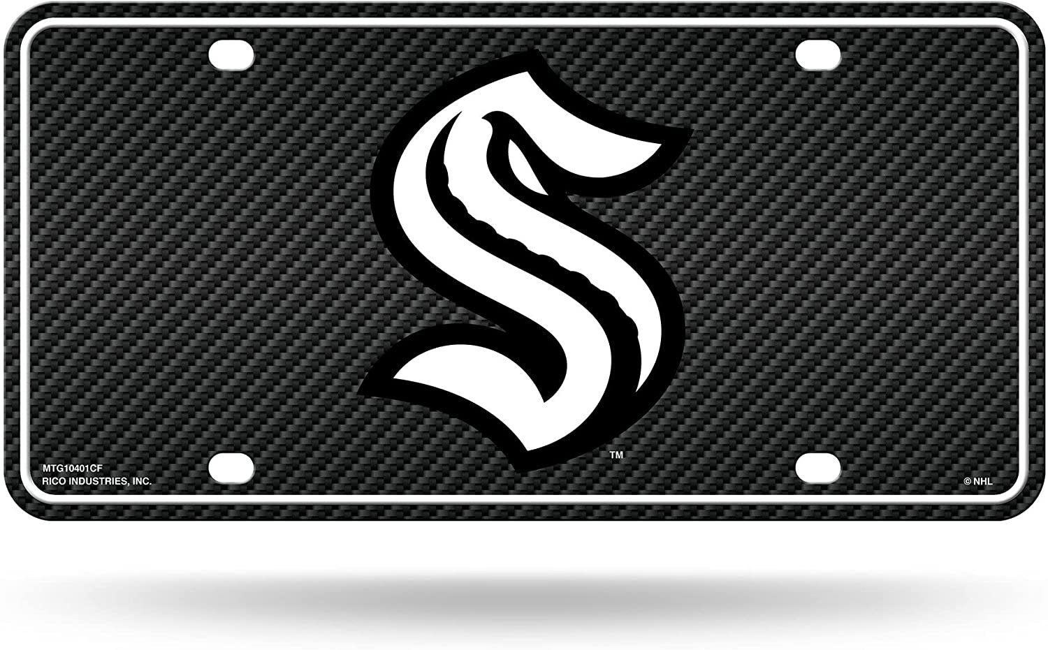 Seattle Kraken Metal Auto Tag License Plate, Carbon Fiber Design, 6x12 Inch