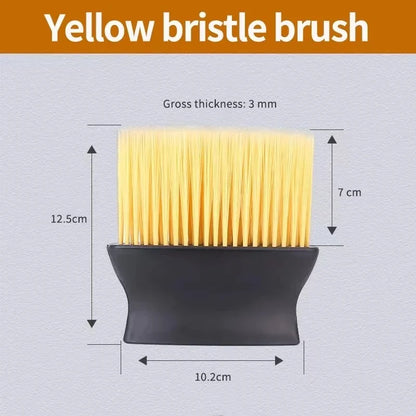 Yellow bristle brush with dimensions on a gray background