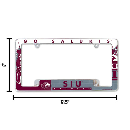 Southern Illinois University Salukis Metal License Plate Frame Chrome Tag Cover, All Over Design, 6x12 Inch