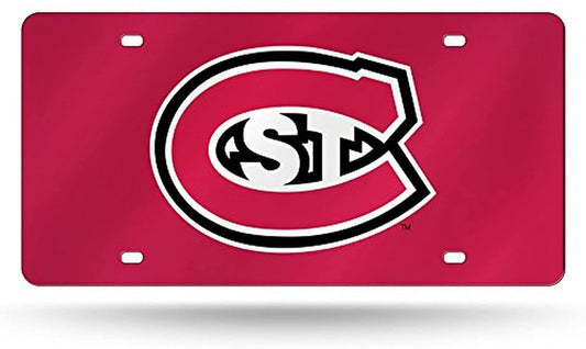 St Cloud State University Huskies Premium Laser Cut Tag License Plate, Red Mirrored Acrylic Inlaid, 12x6 Inch