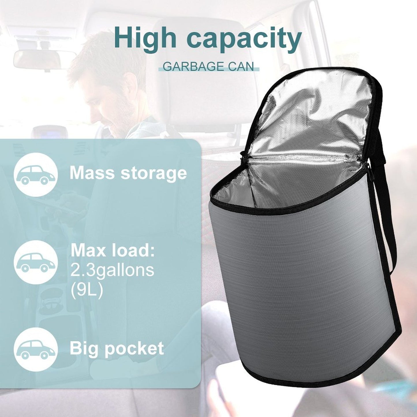 Stainless Steel Look Car Trash Can Bag – Waterproof Hanging Garbage Storage Organizer